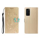 For Huawei P40 Horizontal Rhinestone Butterfly Embossed Leather Case with Card Slot & Wallet & Holder(Golden) - 1