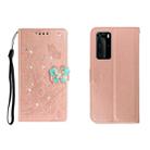 For Huawei P40 Pro Horizontal Rhinestone Butterfly Embossed Leather Case with Card Slot & Wallet & Holder(Rose Gold) - 1