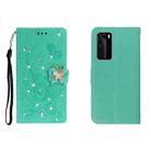 For Huawei P40 Pro Horizontal Rhinestone Butterfly Embossed Leather Case with Card Slot & Wallet & Holder(Green) - 1