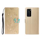 For Huawei P40 Pro Horizontal Rhinestone Butterfly Embossed Leather Case with Card Slot & Wallet & Holder(Golden) - 1