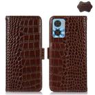 For Motorola Moto E22/E22i Crocodile Top Layer Cowhide Leather Phone Case(Brown) - 1