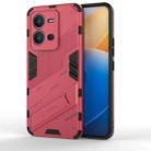 For vivo V25 5G Global PC + TPU Shockproof Phone Case with Invisible Holder(Light Red) - 1