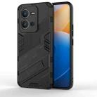 For vivo V25 5G Global PC + TPU Shockproof Phone Case with Invisible Holder(Black) - 1