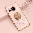 For Sharp Aquos Sense7 6D Plating Astronaut Ring Kickstand Phone Case(Light Pink) - 1