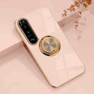 For Sony Xperia 5 IV 6D Electroplating Full Coverage Silicone Phone Case with Magnetic Ring Holder(Light Pink) - 1