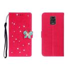 For Xiaomi Redmi Note 9 Pro Horizontal Rhinestone Butterfly Embossed Leather Case with Card Slot & Wallet & Holder(Red) - 1