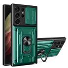 For Samsung Galaxy S23 Ultra 5G Sliding Camshield TPU+PC Phone Case with Card Slot(Dark Green) - 1