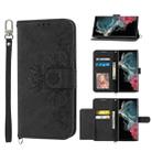 For Samsung Galaxy S22 Ultra 5G Skin-feel Flowers Embossed Wallet Leather Phone Case(Black) - 1