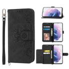 For Samsung Galaxy S21+ 5G Skin-feel Flowers Embossed Wallet Leather Phone Case(Black) - 1