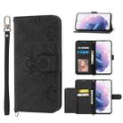 For Samsung Galaxy S21 Ultra 5G Skin-feel Flowers Embossed Wallet Leather Phone Case(Black) - 1