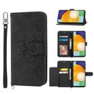 For Samsung Galaxy S20 FE Skin-feel Flowers Embossed Wallet Leather Phone Case(Black) - 1