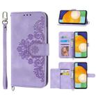 For Samsung Galaxy A23 Skin-feel Flowers Embossed Wallet Leather Phone Case(Purple) - 1