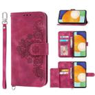 For Samsung Galaxy A73 Skin-feel Flowers Embossed Wallet Leather Phone Case(Wine Red) - 1