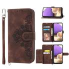 For Samsung Galaxy A13 4G / 5G Skin-feel Flowers Embossed Wallet Leather Phone Case(Brown) - 1