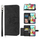 For Samsung Galaxy A03s 164 Skin-feel Flowers Embossed Wallet Leather Phone Case(Black) - 1
