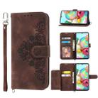For Samsung Galaxy A03s 164 Skin-feel Flowers Embossed Wallet Leather Phone Case(Brown) - 1