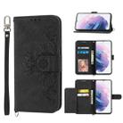 For Samsung Galaxy S21 FE 5G Skin-feel Flowers Embossed Wallet Leather Phone Case(Black) - 1