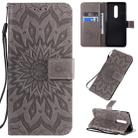 For OnePlus 8 Pressed Printing Sunflower Pattern Horizontal Flip PU Leather Case with Holder & Card Slots & Wallet & Lanyard(Grey) - 1