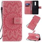 For OnePlus 8 Pressed Printing Sunflower Pattern Horizontal Flip PU Leather Case with Holder & Card Slots & Wallet & Lanyard(Pink) - 1