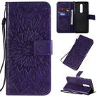 For OnePlus 8 Pressed Printing Sunflower Pattern Horizontal Flip PU Leather Case with Holder & Card Slots & Wallet & Lanyard(Purple) - 1