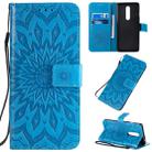 For OnePlus 8 Pressed Printing Sunflower Pattern Horizontal Flip PU Leather Case with Holder & Card Slots & Wallet & Lanyard(Blue) - 1