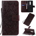 For OnePlus 8 Pressed Printing Sunflower Pattern Horizontal Flip PU Leather Case with Holder & Card Slots & Wallet & Lanyard(Brown) - 1