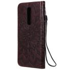 For OnePlus 8 Pressed Printing Sunflower Pattern Horizontal Flip PU Leather Case with Holder & Card Slots & Wallet & Lanyard(Brown) - 3