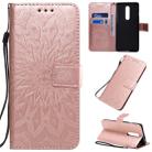 For OnePlus 8 Pressed Printing Sunflower Pattern Horizontal Flip PU Leather Case with Holder & Card Slots & Wallet & Lanyard(Rose Gold) - 1
