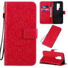 For OnePlus 8 Pro Pressed Printing Sunflower Pattern Horizontal Flip PU Leather Case with Holder & Card Slots & Wallet & Lanyard(Red) - 1