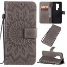 For OnePlus 8 Pro Pressed Printing Sunflower Pattern Horizontal Flip PU Leather Case with Holder & Card Slots & Wallet & Lanyard(Grey) - 1