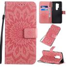 For OnePlus 8 Pro Pressed Printing Sunflower Pattern Horizontal Flip PU Leather Case with Holder & Card Slots & Wallet & Lanyard(Pink) - 1