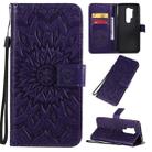 For OnePlus 8 Pro Pressed Printing Sunflower Pattern Horizontal Flip PU Leather Case with Holder & Card Slots & Wallet & Lanyard(Purple) - 1