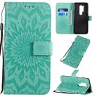 For OnePlus 8 Pro Pressed Printing Sunflower Pattern Horizontal Flip PU Leather Case with Holder & Card Slots & Wallet & Lanyard(Green) - 1