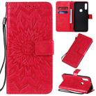 For Motorola E7 Pressed Printing Sunflower Pattern Horizontal Flip PU Leather Case with Holder & Card Slots & Wallet & Lanyard(Red) - 1