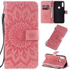 For Motorola E7 Pressed Printing Sunflower Pattern Horizontal Flip PU Leather Case with Holder & Card Slots & Wallet & Lanyard(Pink) - 1