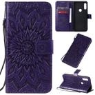 For Motorola E7 Pressed Printing Sunflower Pattern Horizontal Flip PU Leather Case with Holder & Card Slots & Wallet & Lanyard(Purple) - 1