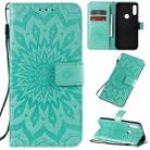 For Motorola E7 Pressed Printing Sunflower Pattern Horizontal Flip PU Leather Case with Holder & Card Slots & Wallet & Lanyard(Green) - 1