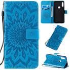 For Motorola E7 Pressed Printing Sunflower Pattern Horizontal Flip PU Leather Case with Holder & Card Slots & Wallet & Lanyard(Blue) - 1