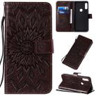 For Motorola E7 Pressed Printing Sunflower Pattern Horizontal Flip PU Leather Case with Holder & Card Slots & Wallet & Lanyard(Brown) - 1