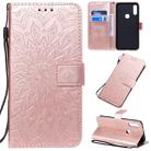 For Motorola E7 Pressed Printing Sunflower Pattern Horizontal Flip PU Leather Case with Holder & Card Slots & Wallet & Lanyard(Rose Gold) - 1