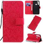 For Motorola G8 Pressed Printing Sunflower Pattern Horizontal Flip PU Leather Case with Holder & Card Slots & Wallet & Lanyard(Red) - 1