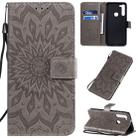 For Motorola G8 Pressed Printing Sunflower Pattern Horizontal Flip PU Leather Case with Holder & Card Slots & Wallet & Lanyard(Grey) - 1