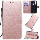 For Motorola G8 Pressed Printing Sunflower Pattern Horizontal Flip PU Leather Case with Holder & Card Slots & Wallet & Lanyard(Rose Gold) - 1