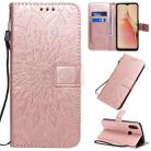 For OPPO A8 / A31 Pressed Printing Sunflower Pattern Horizontal Flip PU Leather Case with Holder & Card Slots & Wallet & Lanyard(Rose Gold) - 1