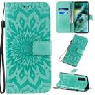 For OPPO Find X2 Pressed Printing Sunflower Pattern Horizontal Flip PU Leather Case with Holder & Card Slots & Wallet & Lanyard(Green) - 1