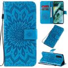 For OPPO Find X2 Pressed Printing Sunflower Pattern Horizontal Flip PU Leather Case with Holder & Card Slots & Wallet & Lanyard(Blue) - 1