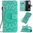 For OPPO Find X2 Pro Pressed Printing Sunflower Pattern Horizontal Flip PU Leather Case with Holder & Card Slots & Wallet & Lanyard(Green) - 1