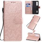 For OPPO Find X2 Pro Pressed Printing Sunflower Pattern Horizontal Flip PU Leather Case with Holder & Card Slots & Wallet & Lanyard(Rose Gold) - 1