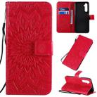 For OPPO Realme 6 Pro Pressed Printing Sunflower Pattern Horizontal Flip PU Leather Case with Holder & Card Slots & Wallet & Lanyard(Red) - 1