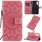 For OPPO Realme 6 Pro Pressed Printing Sunflower Pattern Horizontal Flip PU Leather Case with Holder & Card Slots & Wallet & Lanyard(Pink) - 1